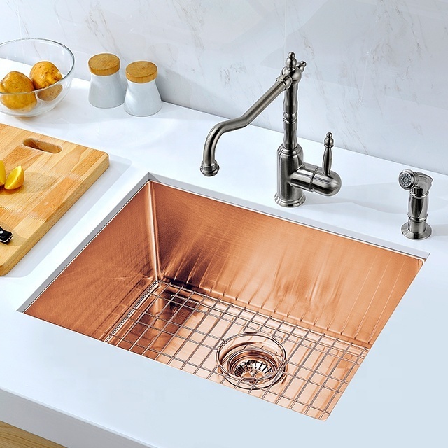 gold rose gold black silver nano High Quality ss 304 Stainless Steel Single Bowl Farmhouse handmade kitchen sink