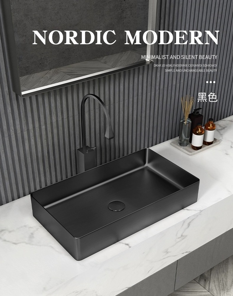 Modern Luxury Hot 304 Stainless Steel Rustproof Pvd Color Rectangle Above Counter Handmade Bathroom Sink Wash Basin