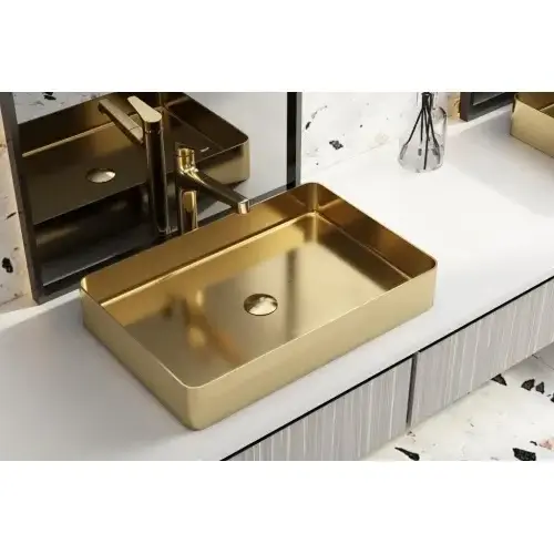 Modern Luxury Hot 304 Stainless Steel Rustproof Pvd Color Rectangle Above Counter Handmade Bathroom Sink Wash Basin