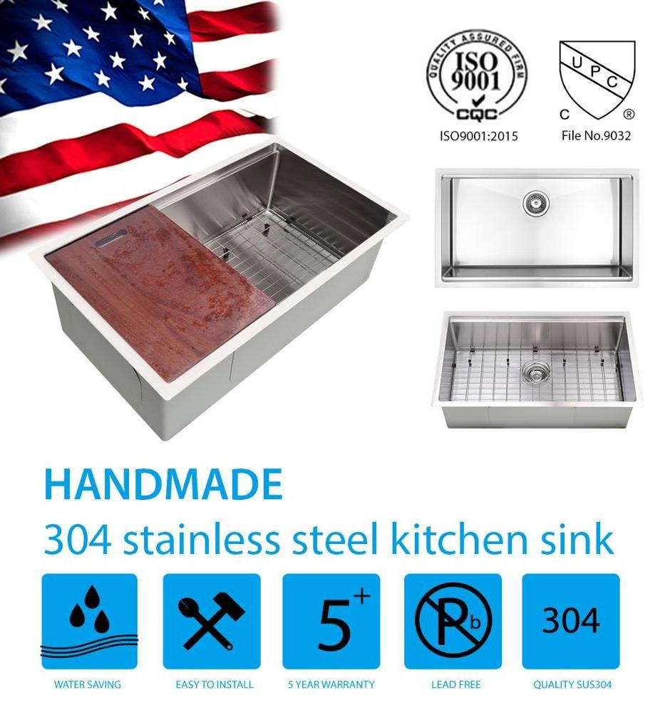 Hot sale 304 Stainless Steel Household manual Restaurant Dishwashing handmade sink kitchen Grid/drainer/sink size 32*19*10 inch