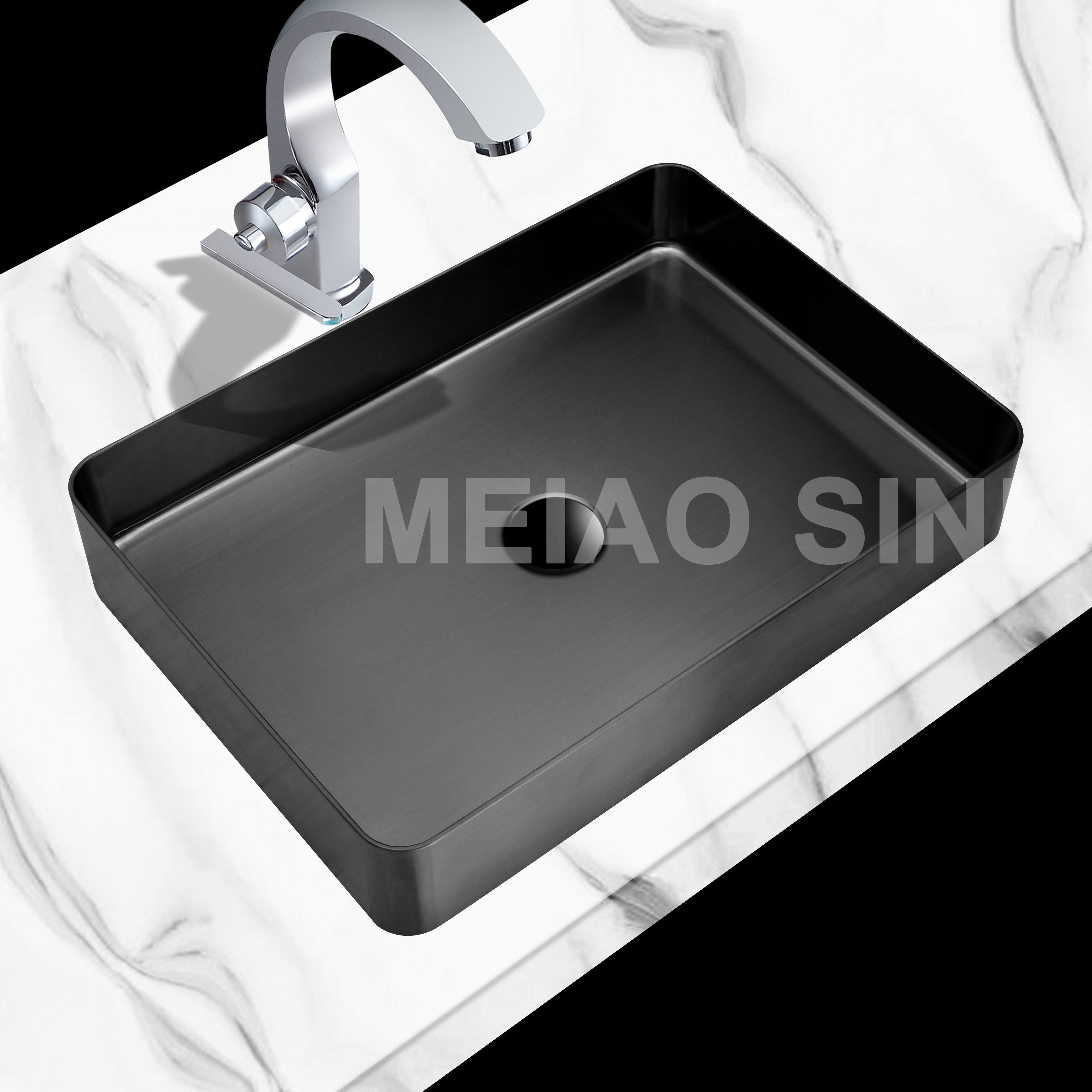 Meiao Black 304 Stainless Steel Sink Above Counter Single Bowl Handmade Bathroom Hand Wash Basin