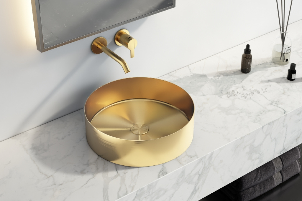 PVD Light Gold Stainless Steel Sink Bathroom Hand Wash Basin Above Counter Sink