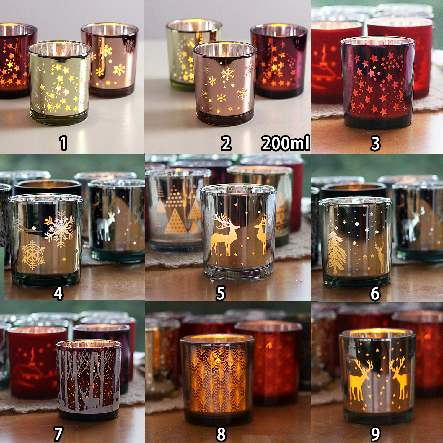 wholesale empty 200ml luxury 8 oz christmas glass candle jars for making candles