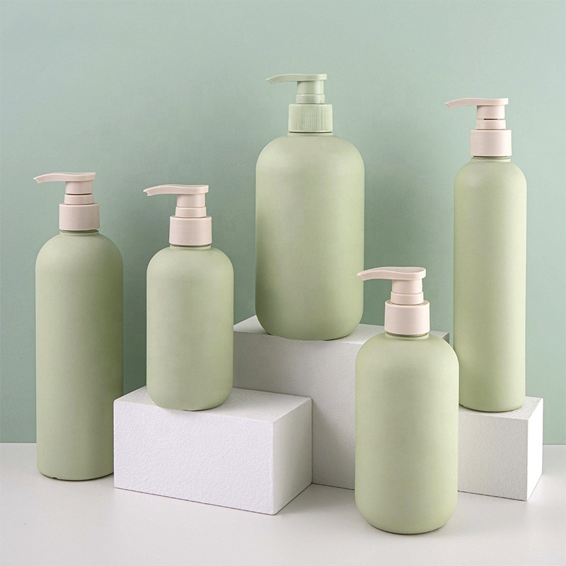 luxury wholesale empty custom HDPE green 200ml 250ml 300 ml 400ml 500ml plastic hair shampoo bottle packaging with pump