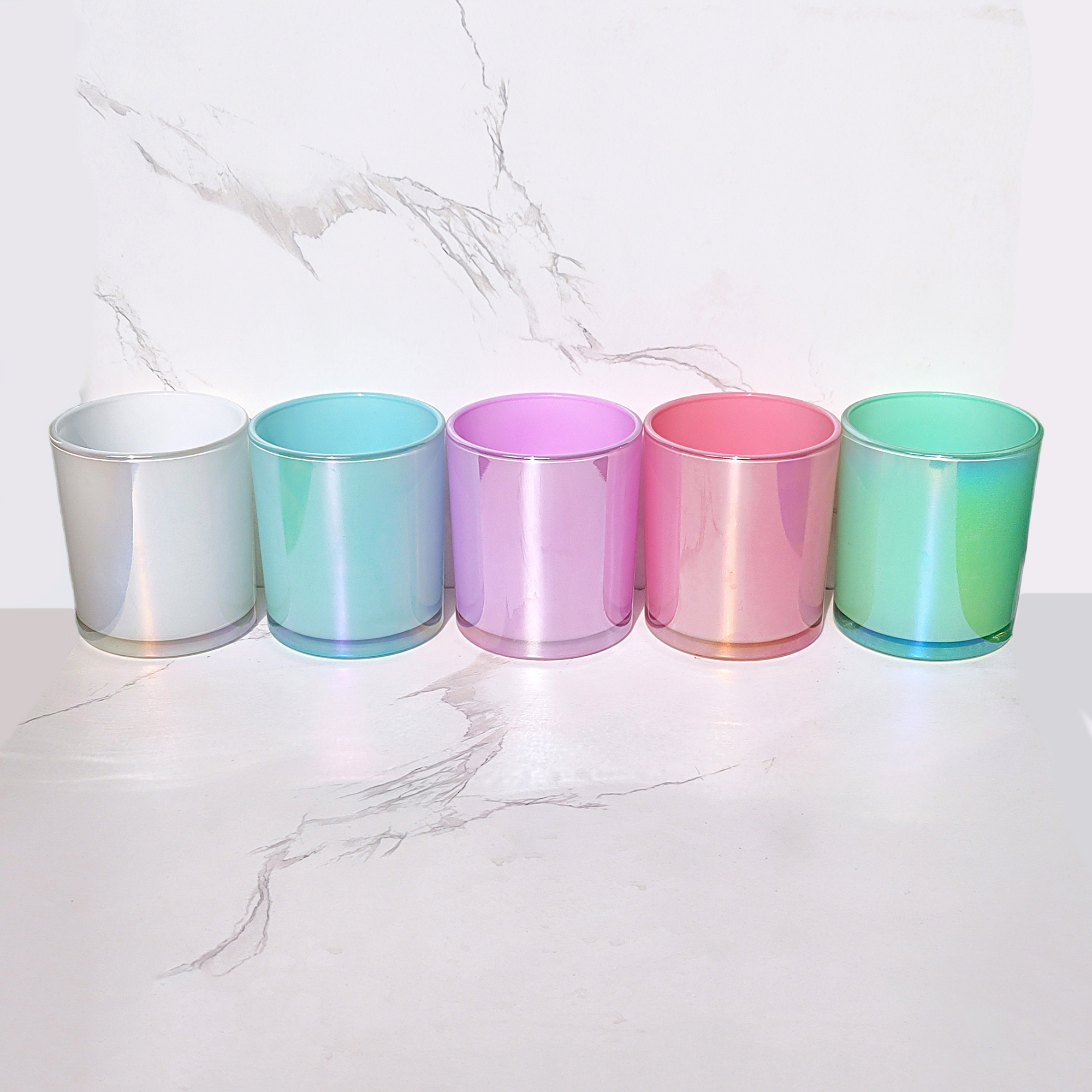 in stock 10oz 12oz empty rainbow electroplate glass candle jars with lids for candle making