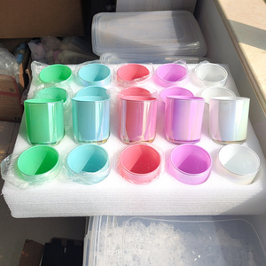 in stock 10oz 12oz empty rainbow electroplate glass candle jars with lids for candle making