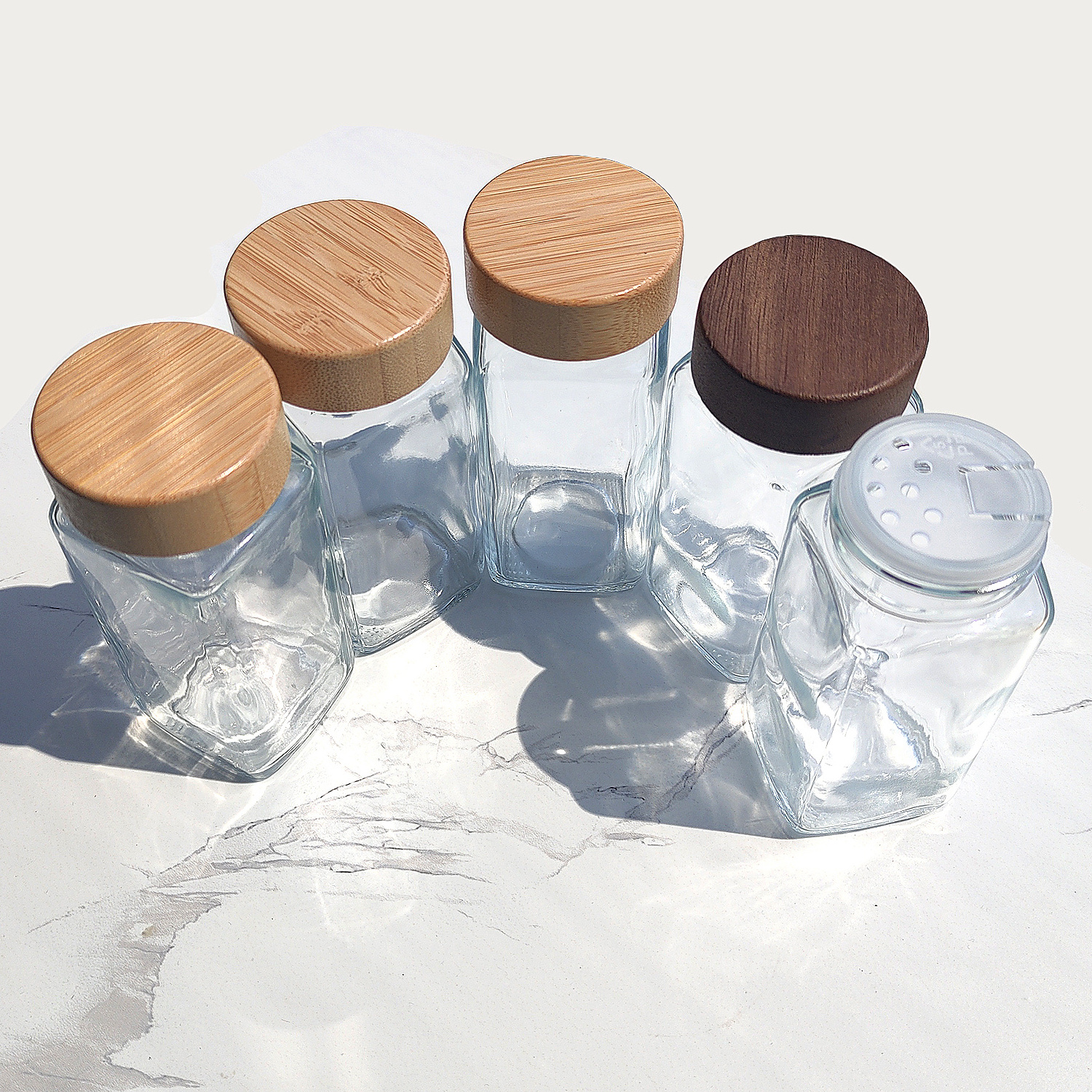 12 Piece Glass Spices Jar With Labels Glass Jars  With Bamboo Lids For Spices