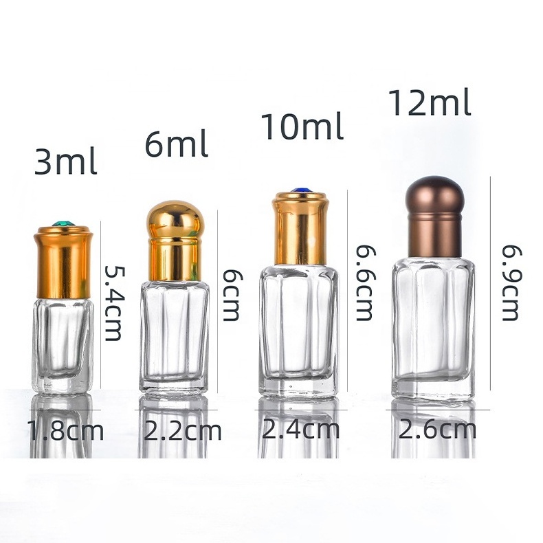 Wholesale Free Sample Perfume Glass Rollon Vial 3ml 6ml 9ml 12ml Octagon Attar Glass Roller Bottle