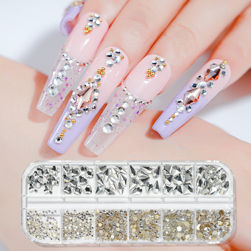 12 Grid Best Seller Nail Stone 3D Nail Rhinestones Crystal AB kit Multi Shape Glass Diamonds Nails Art Rhinestone Decoration