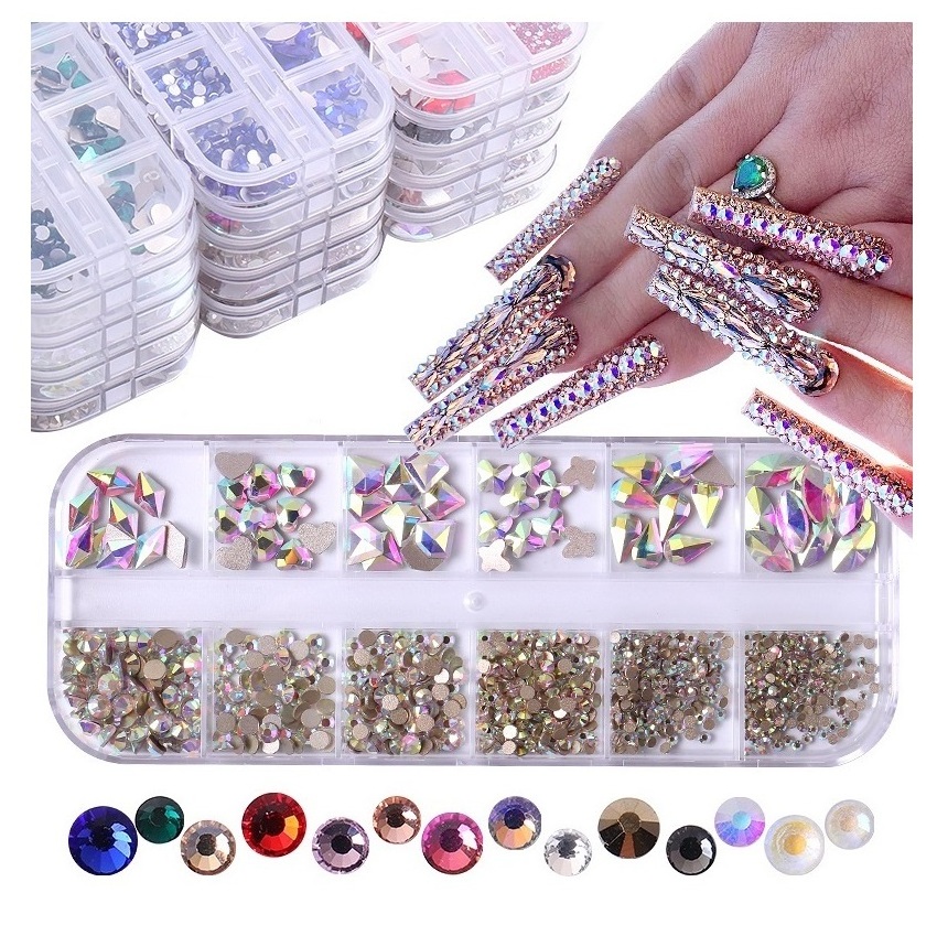 12 Grid Best Seller Nail Stone 3D Nail Rhinestones Crystal AB kit Multi Shape Glass Diamonds Nails Art Rhinestone Decoration