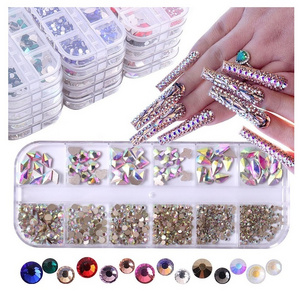 12 Grid Best Seller Nail Stone 3D Nail Rhinestones Crystal AB kit Multi Shape Glass Diamonds Nails Art Rhinestone Decoration