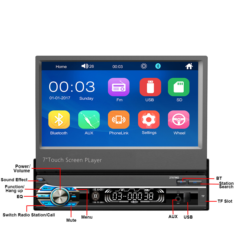 Car Stereo with bt Single din in Dash AM FM Car Radio Audio Support USB SD Card AUX in with Wireless Remote Control