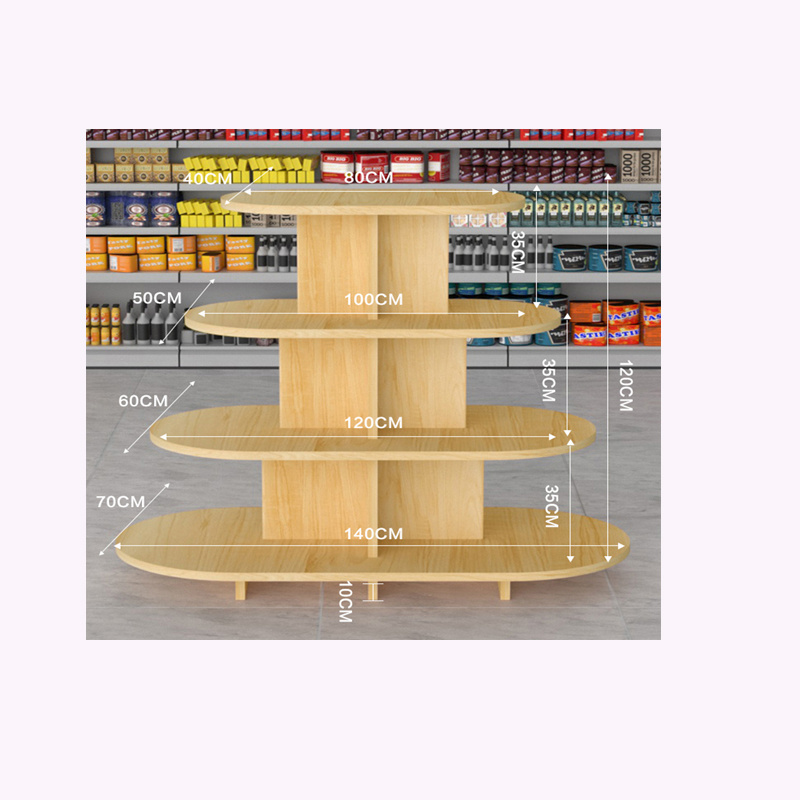 Wooden supermarket shelves grain and oil display cabinet multi-layer circular and square stand display stand promotion table