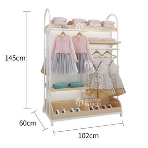 Meicheng Wholesale Showroom Boutique Clothing Rack With Shelves Shop Design For Retail Store Clothing