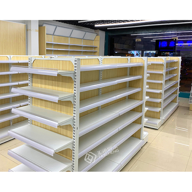 Meicheng Modern Custom Store Display Rack Single Sided Supermarket Shelves Groceries Retail Metal Gondola Shelving