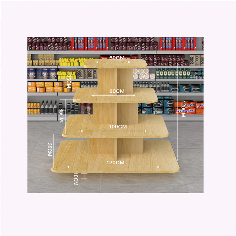 Wooden supermarket multi-layer circular and square stand shelves grain and oil display cabinet m display stand promotion table