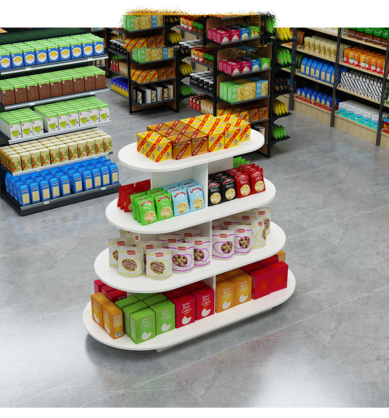 Wooden  promotion table supermarket shelves grain and oil display cabinet multi-layer circular and square stand display stand