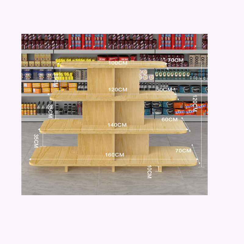 Wooden  promotion table supermarket shelves grain and oil display cabinet multi-layer circular and square stand display stand