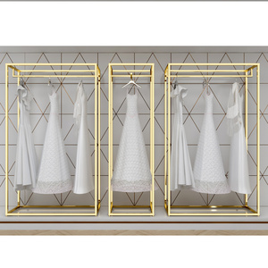 Boutique Bridal Store Hanging Rail Display Stainless Steel Wedding Dress Rack Shop Gold Ceiling Clothing Rack For Display