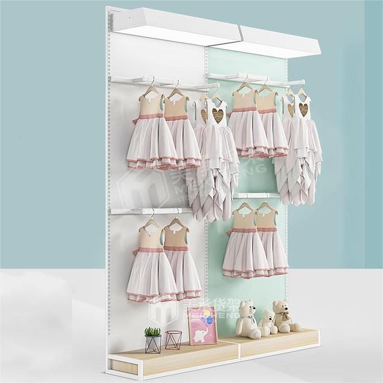 Meicheng Boutique Display Shelf Baby Shop Wall Mounted Metal Clothes Rack For Clothing Store