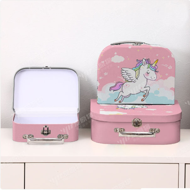 Lovely Design Design Children toys christmas gift paper cardboard sizes storage box suitcase box with handle