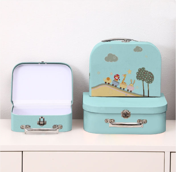 Lovely Design Design Children toys christmas gift paper cardboard sizes storage box suitcase box with handle