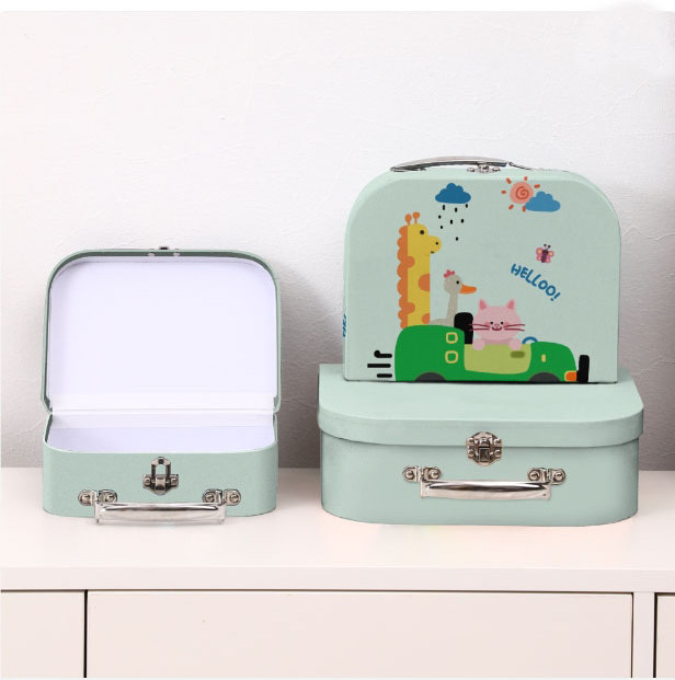 Lovely Design Design Children toys christmas gift paper cardboard sizes storage box suitcase box with handle