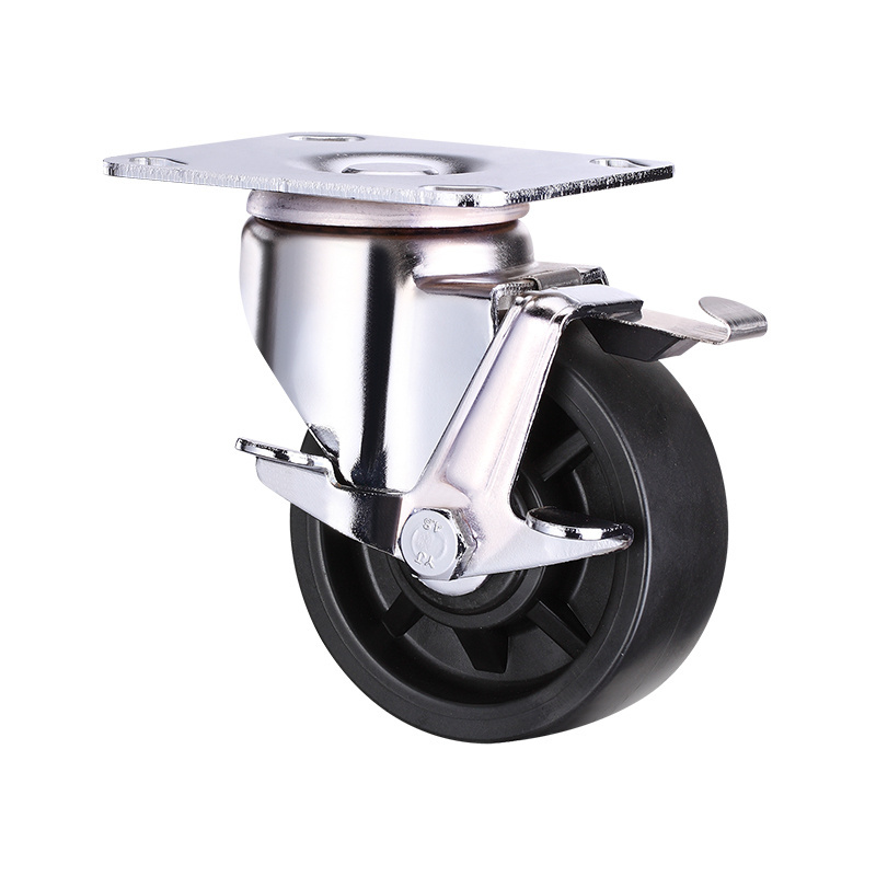 2 3 4  inch Zinc Plated Black Rubber Oil Proof Wheel Castor Rigid Swivel Locking Brake Trolley Cart Garbage Casters