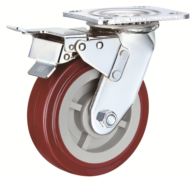 Plate Heavy Duty AGV Caster Wheel With Brakes Industrial Shock Absorbing PU Caster