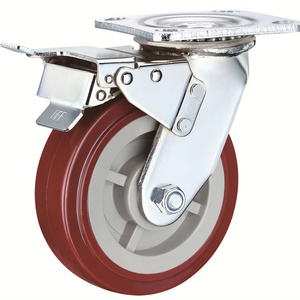 Plate Heavy Duty AGV Caster Wheel With Brakes Industrial Shock Absorbing PU Caster