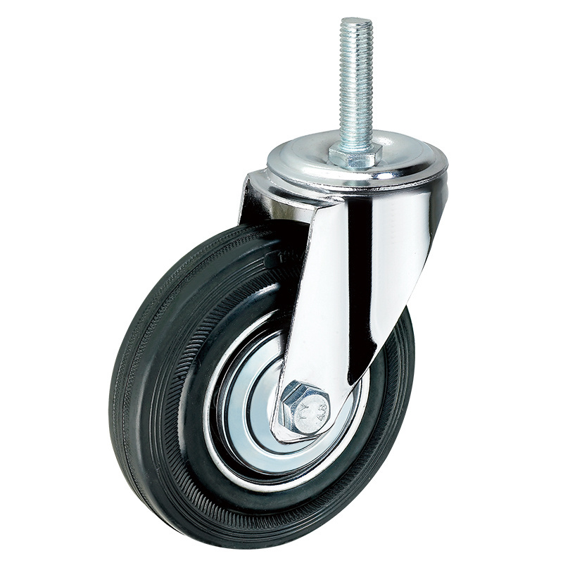 Replacement Furniture Swivel Casters 25mm Black No Bearing Industrial Rubber Wheel Castor With Side Brake