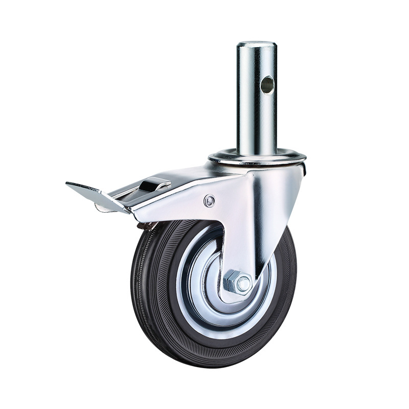 Replacement Furniture Swivel Casters 25mm Black No Bearing Industrial Rubber Wheel Castor With Side Brake