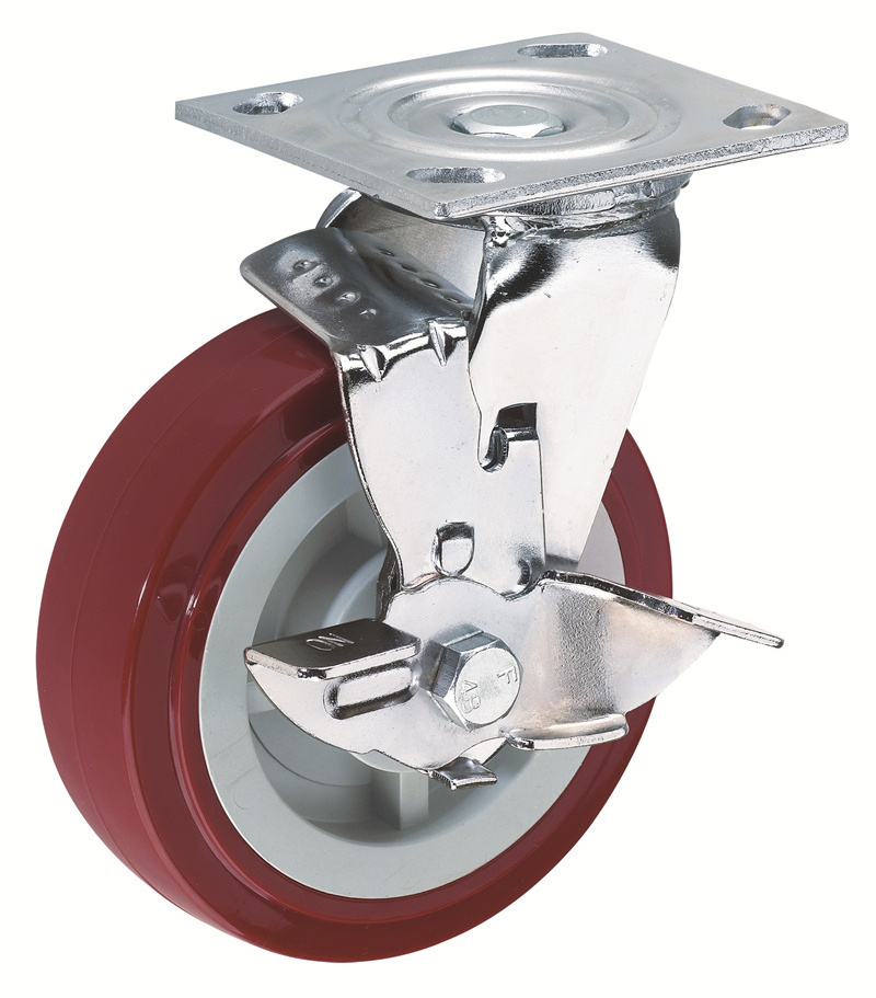 Plate Heavy Duty AGV Caster Wheel With Brakes Industrial Shock Absorbing PU Caster