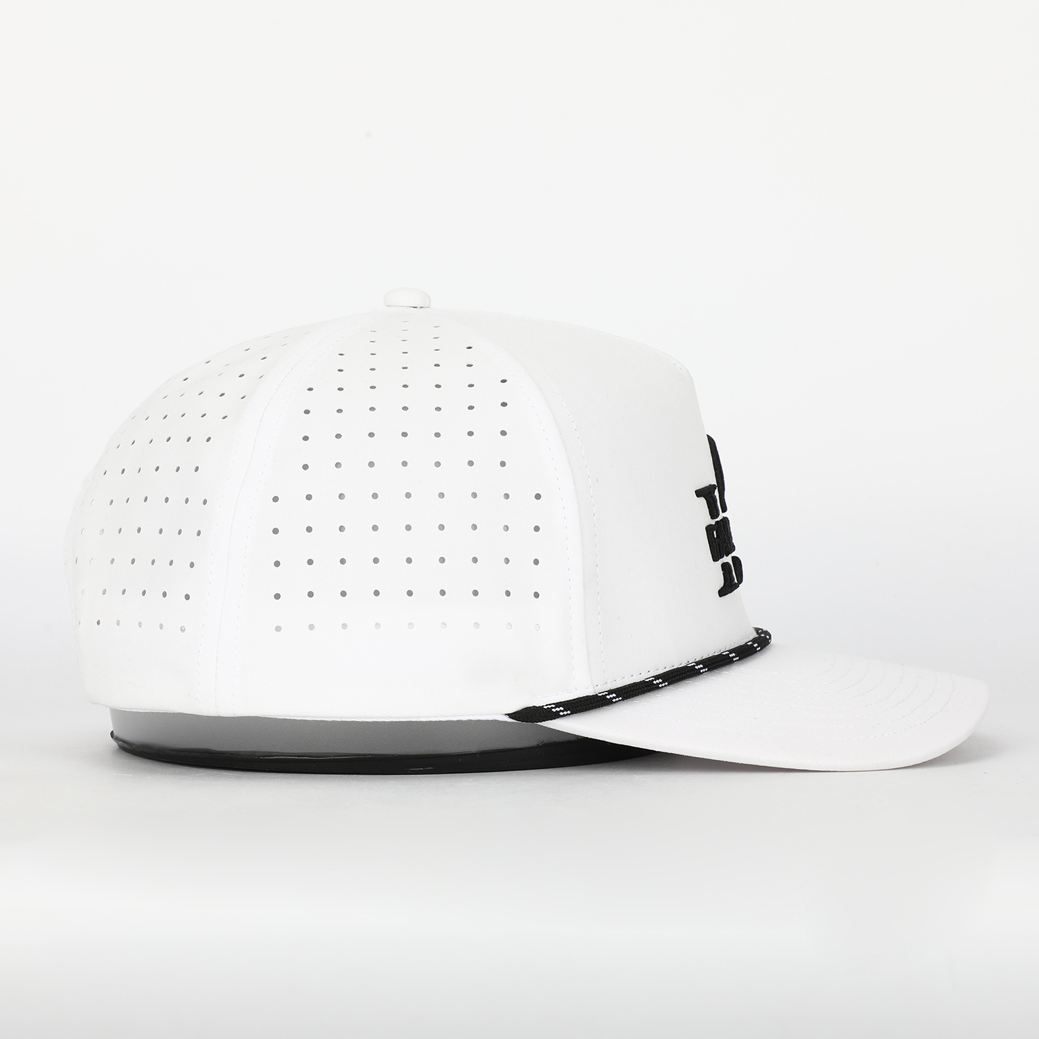 Oem Custom Embroidery Logo 5 Panel Rope Golf Dad Hat,Laser Cut Hole Perforated Gorras,White Polyester Spandex Baseball Cap