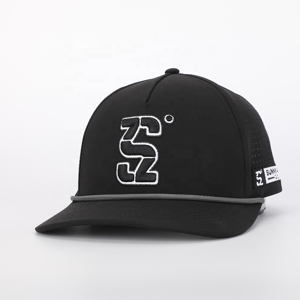 High Quality Polyester Waterproof Embroidery Logo 5 Panel Sport Laser Cut Hole Hat Baseball Cap Oem Wholesale Custom Gorras Rope