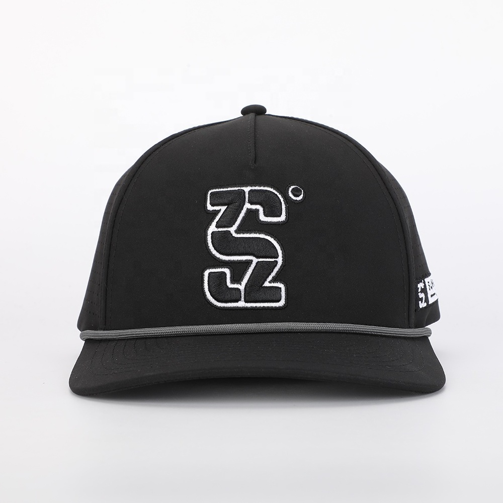 High Quality Polyester Waterproof Embroidery Logo 5 Panel Sport Laser Cut Hole Hat Baseball Cap Oem Wholesale Custom Gorras Rope