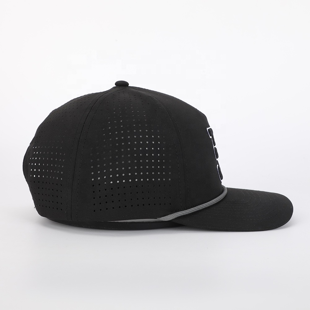 High Quality Polyester Waterproof Embroidery Logo 5 Panel Sport Laser Cut Hole Hat Baseball Cap Oem Wholesale Custom Gorras Rope