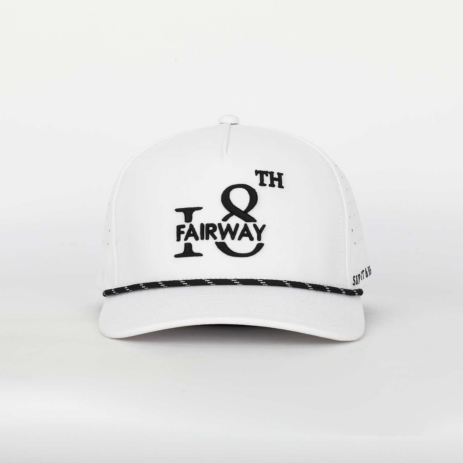 Oem Custom Embroidery Logo 5 Panel Rope Golf Dad Hat,Laser Cut Hole Perforated Gorras,White Polyester Spandex Baseball Cap