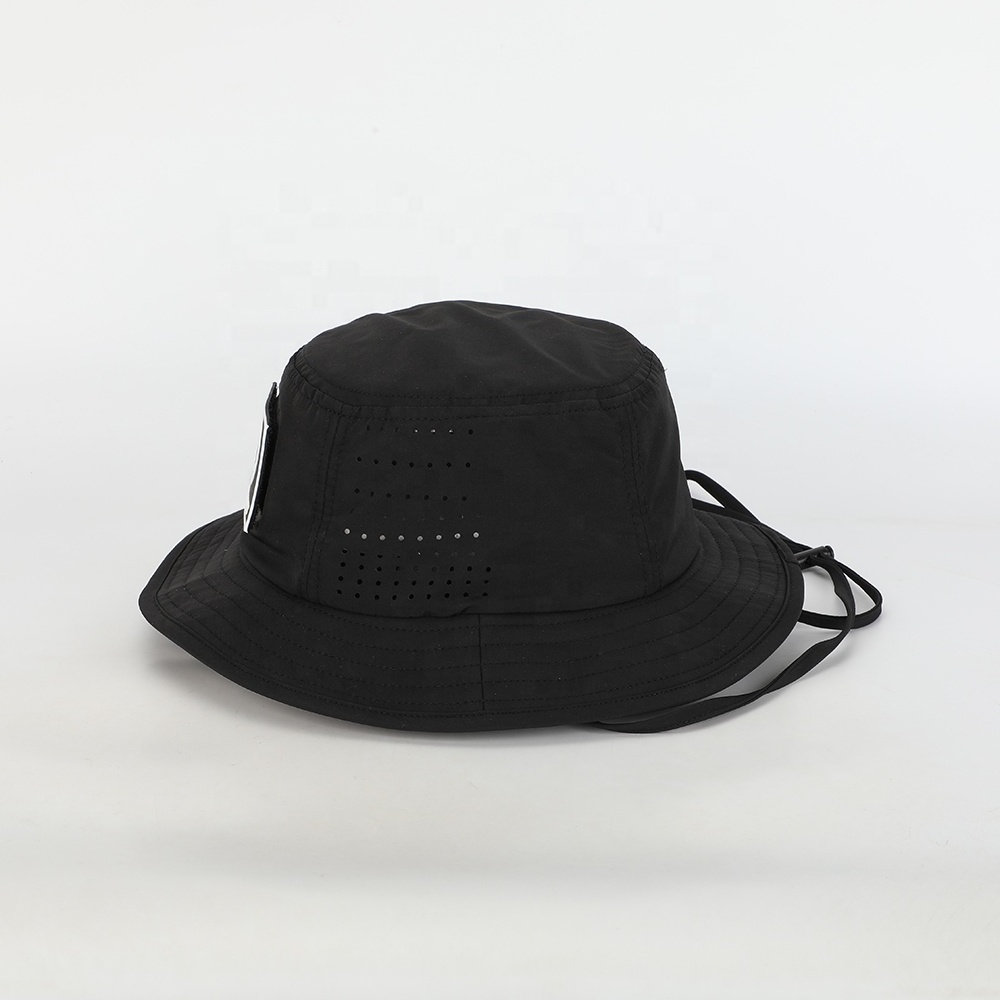 Wholesale High Quality Rubber Velcro Reversible Fisherman Gorras Mens Women Sun Cap Custom Polyester Laser Cut Hole Bucket Hat