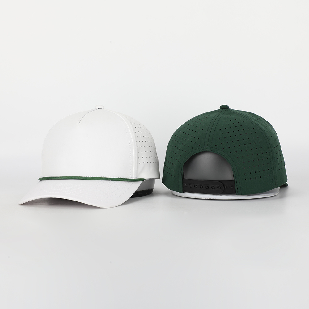 Oem Custom Logo 5 Panel Plain Blank Golf Cap,Laser Cut Hole Perforated Gorras,Classic Quick Dry Polyester Rope Hat