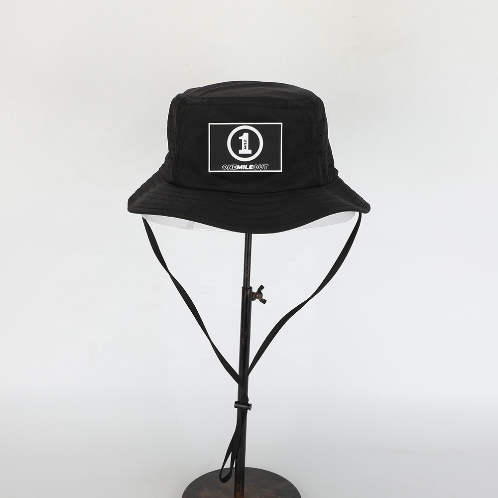 Wholesale High Quality Rubber Velcro Reversible Fisherman Gorras Mens Women Sun Cap Custom Polyester Laser Cut Hole Bucket Hat