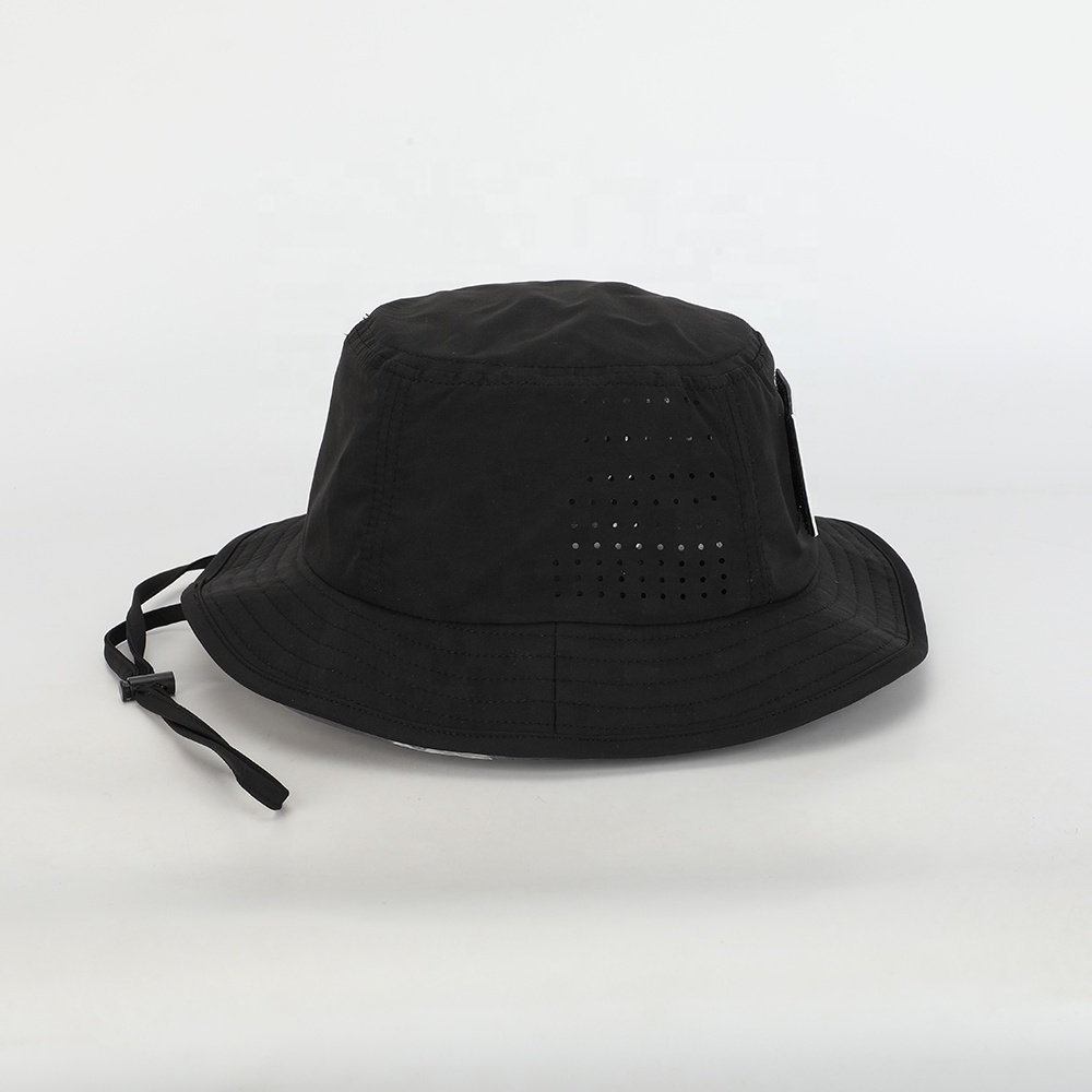 Wholesale High Quality Rubber Velcro Reversible Fisherman Gorras Mens Women Sun Cap Custom Polyester Laser Cut Hole Bucket Hat