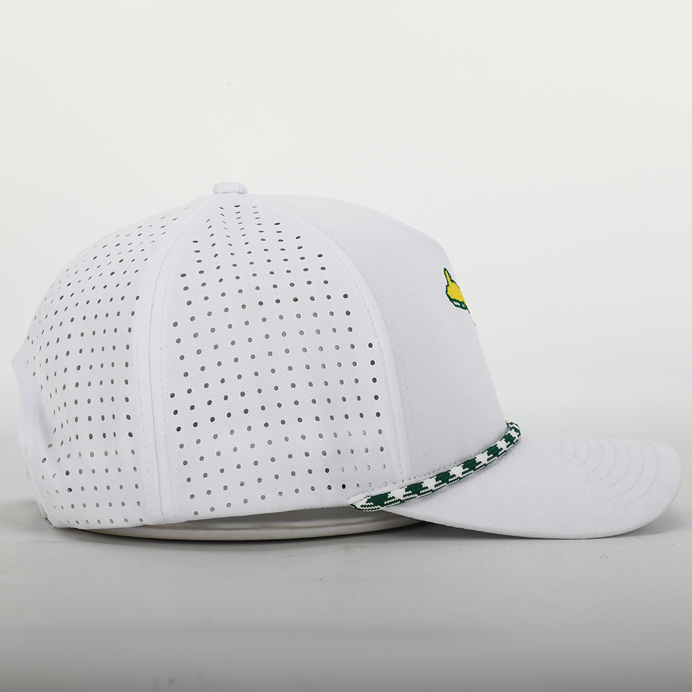 Custom High Quality 5 Panel Structured Embroidery Logo Sport Rope Baseball Cap,Water Resistant Laser Cutting Hole Perforated Hat