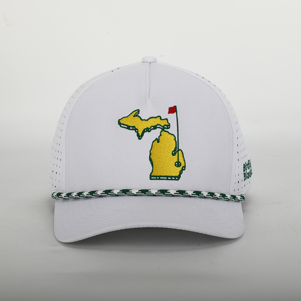 Custom High Quality 5 Panel Structured Embroidery Logo Sport Rope Baseball Cap,Water Resistant Laser Cutting Hole Perforated Hat