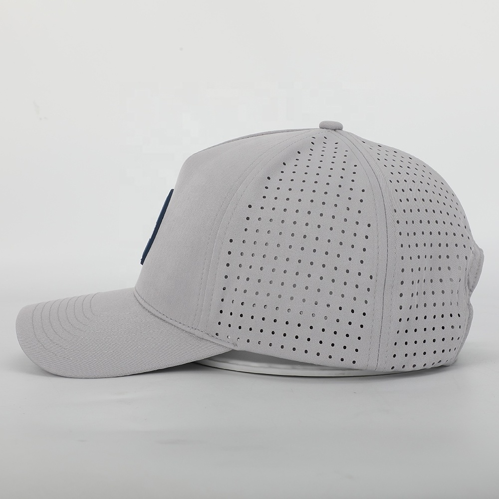 Custom Logo High Quality 5 Panel Laser Cut Hole Perforated Gorras,Sports Performance Hat,Mens Water Resistant Proof Baseball Cap