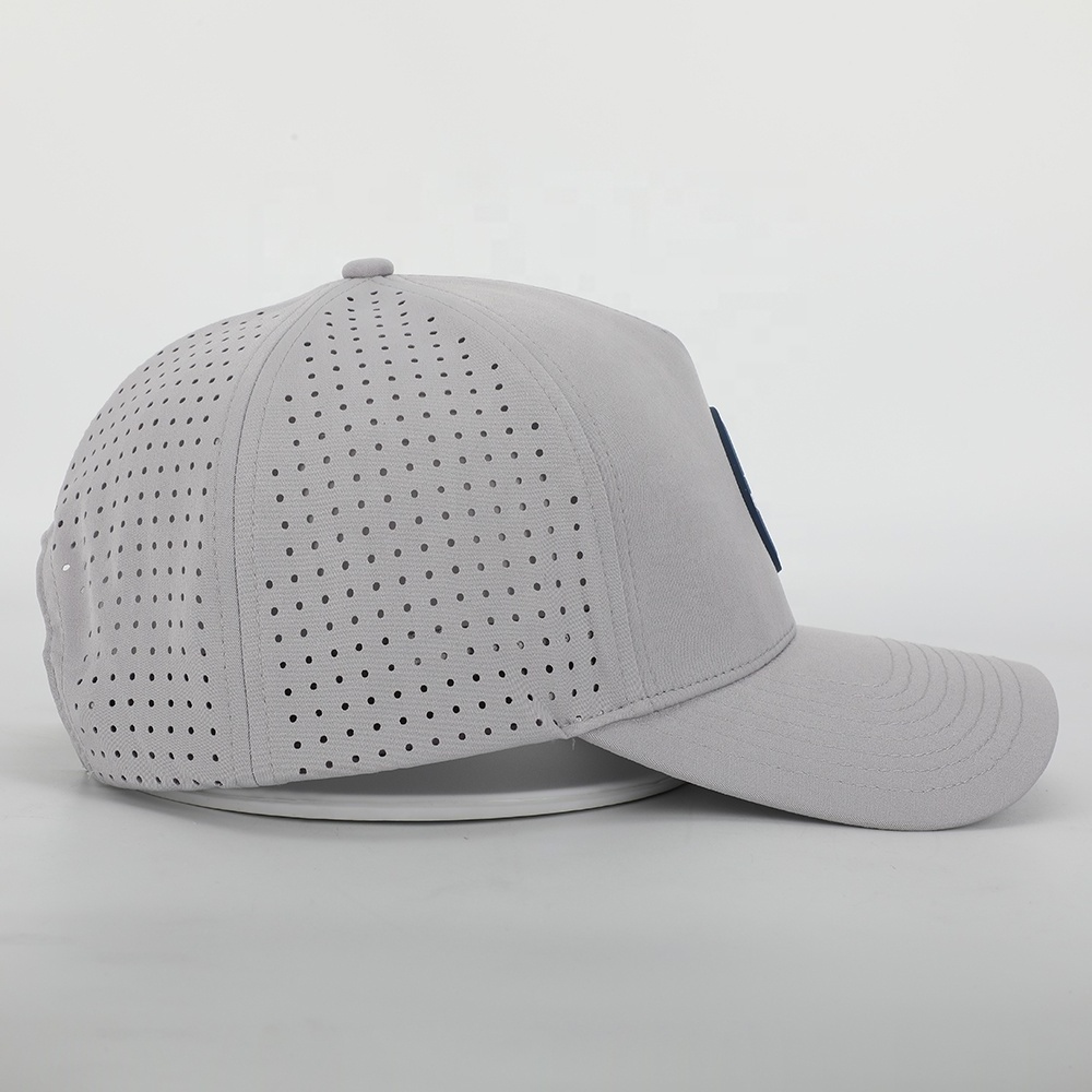 Custom Logo High Quality 5 Panel Laser Cut Hole Perforated Gorras,Sports Performance Hat,Mens Water Resistant Proof Baseball Cap