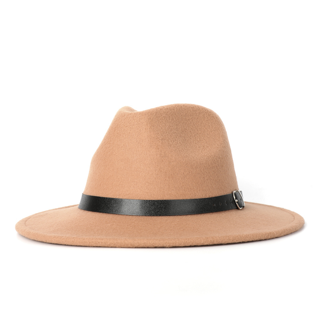 Custom Unisex Wide Brim 100% Australian Wool Soft Felt Fedora Hats With Leather Belt