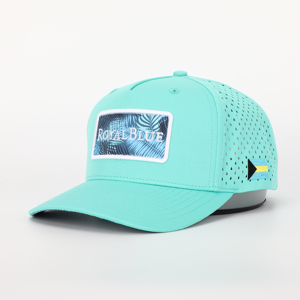 Wholesale Custom Logo 5 Panel High Quality Waterproof Polyester Laser Cut Hole Baseball Cap,Dry Fit Perforated Sports Dad Hat