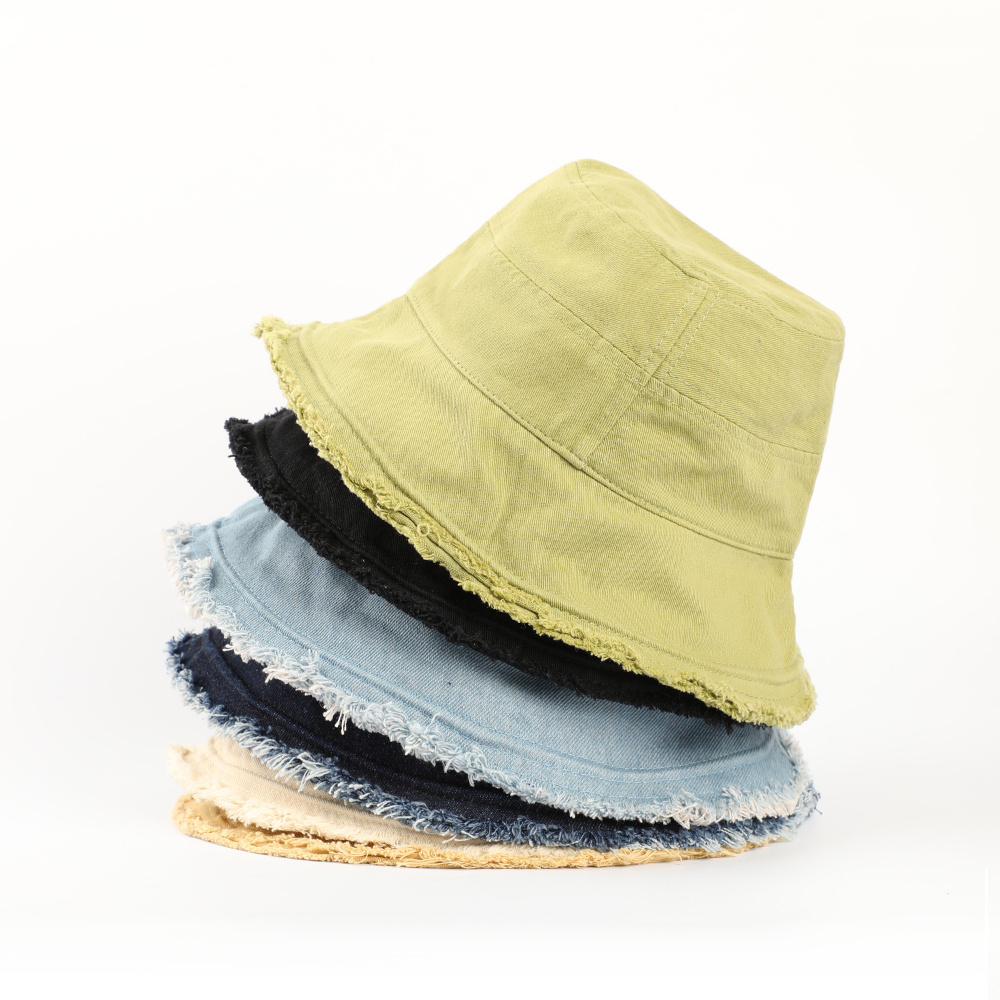 Hot Style High Quality Women Fashion Stylish Distressed Custom Colorful Denim Jeans Bucket Hat