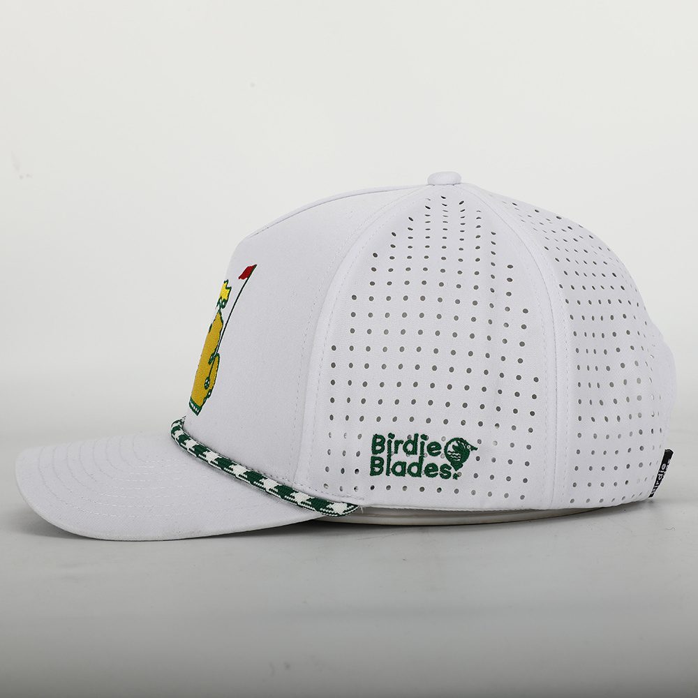 Custom High Quality 5 Panel Structured Embroidery Logo Sport Rope Baseball Cap,Water Resistant Laser Cutting Hole Perforated Hat